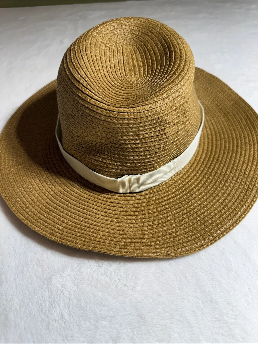 J. Crew Tan Straw Sun Hat with Cream Ribbon